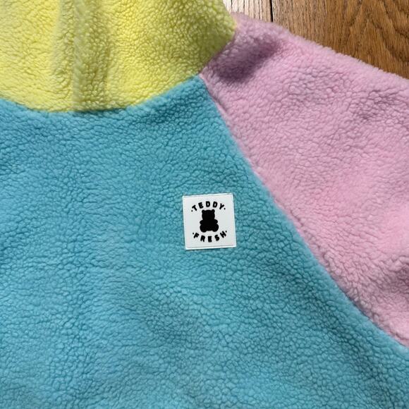 TEDDY FRESH Colorblock Sherpa Hoodie Pastel Cotton Lined SZ M Anime Streetwear - Picture 3 of 9